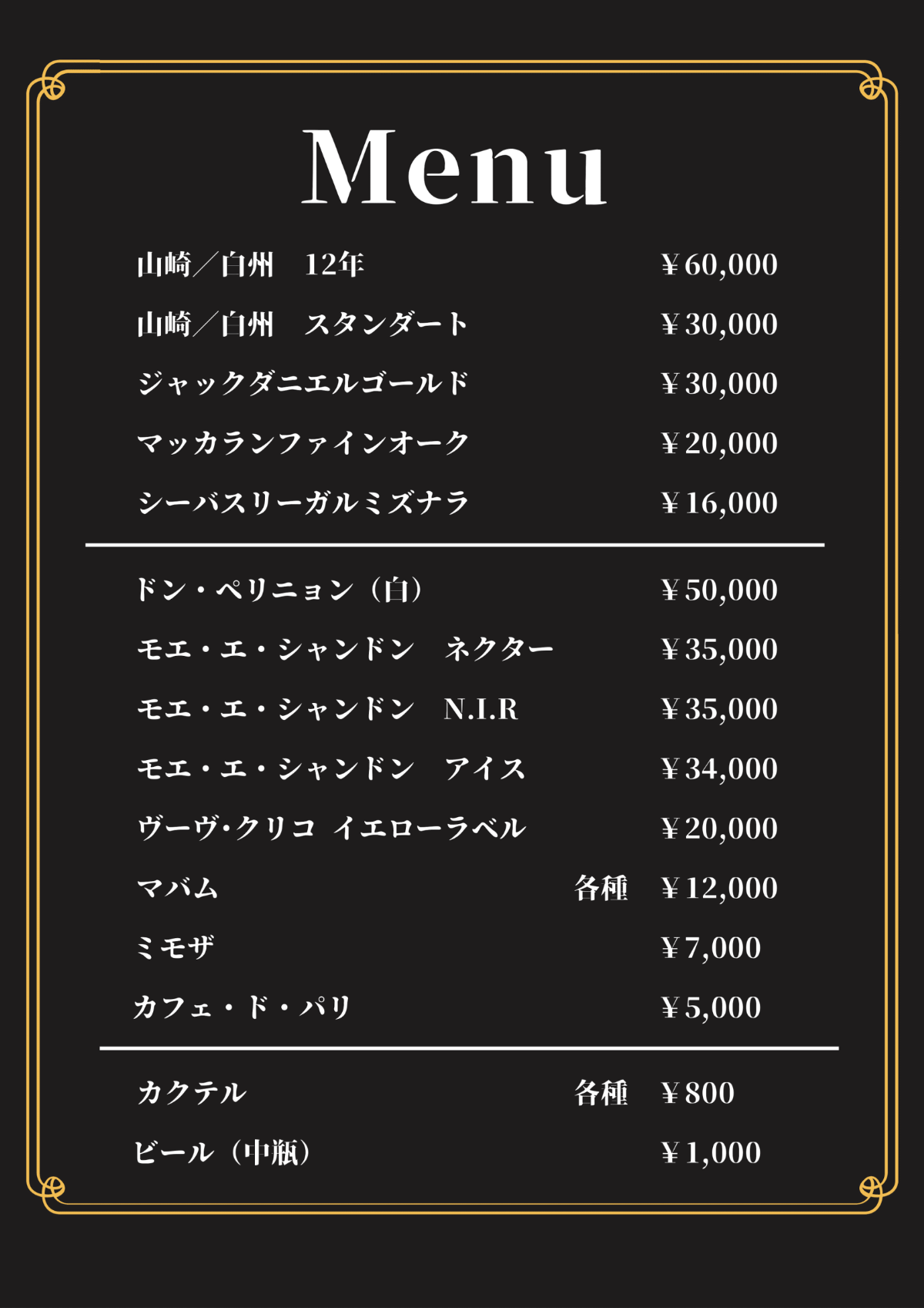 さくらさくらのメニュー表